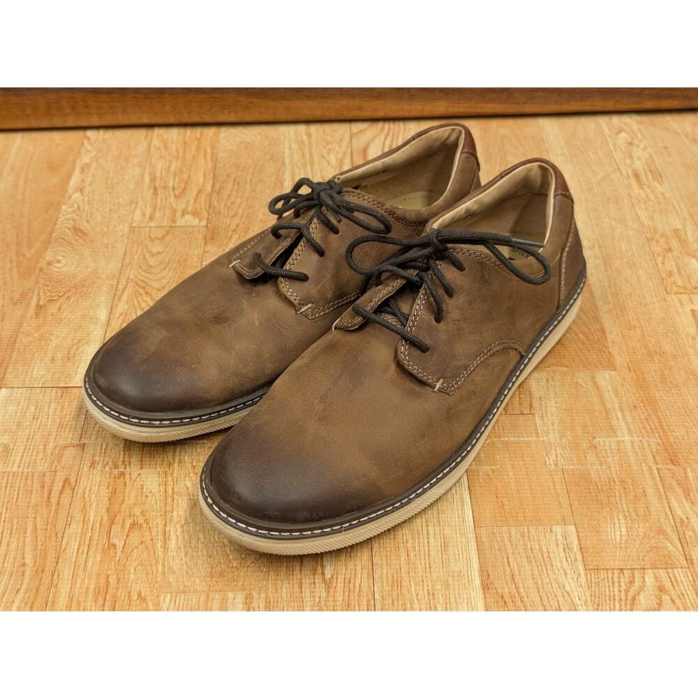 Johnston & Murphy Mens 9.5 Shoe Sheepskin Plain Toe Tan Oiled Full Grain Brown